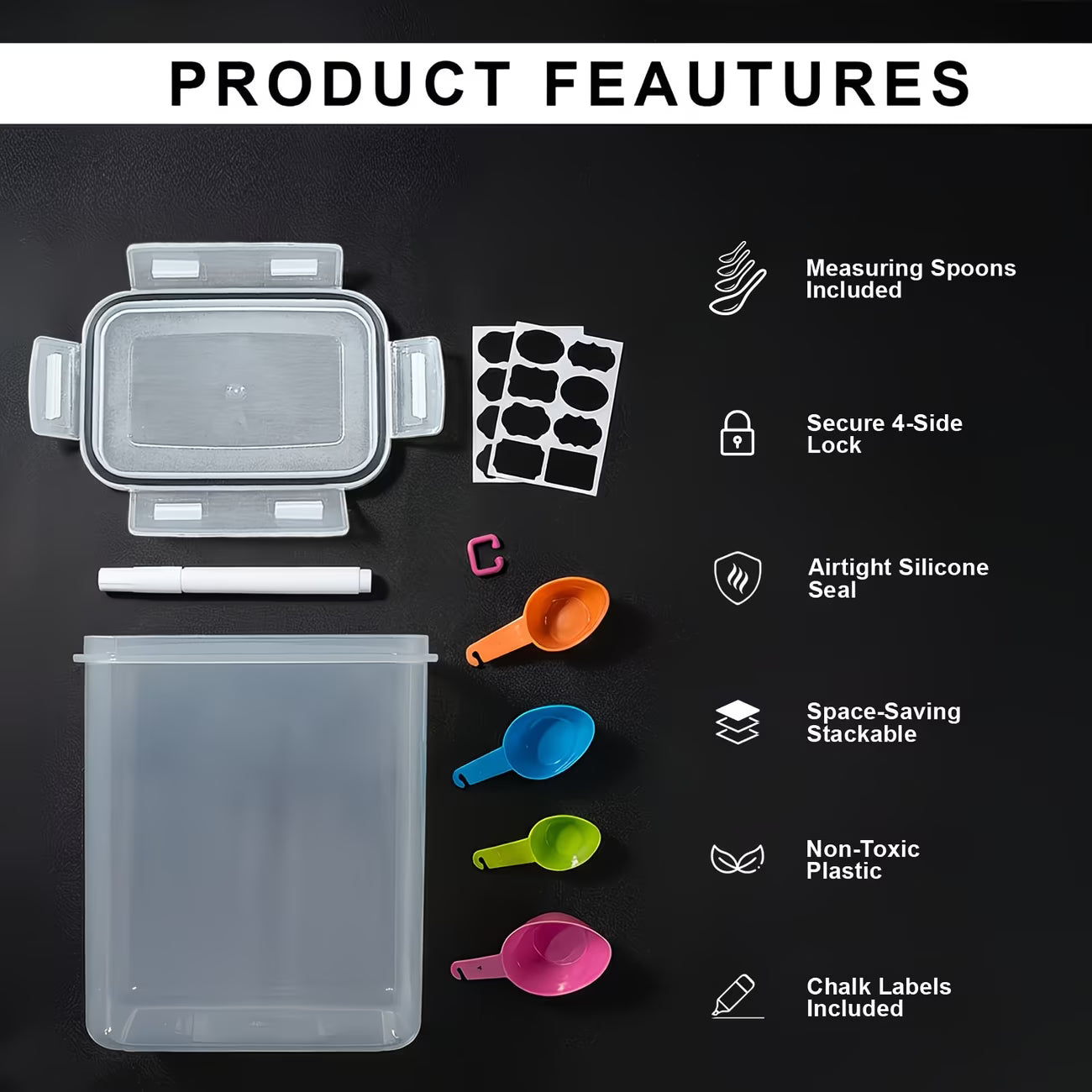 Airtight Food Storage Containers Set of 10 – BPA-Free Leakproof 4-Way Lock Lids for Dry Food-4