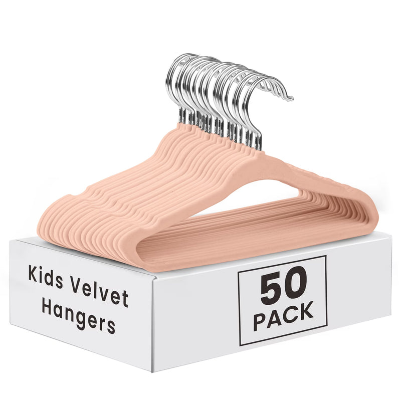 50 Pack Kids Velvet Hangers – Non-Slip Slim Coat Hangers with 360° Swivel Hook for Baby & Children Clothes-1