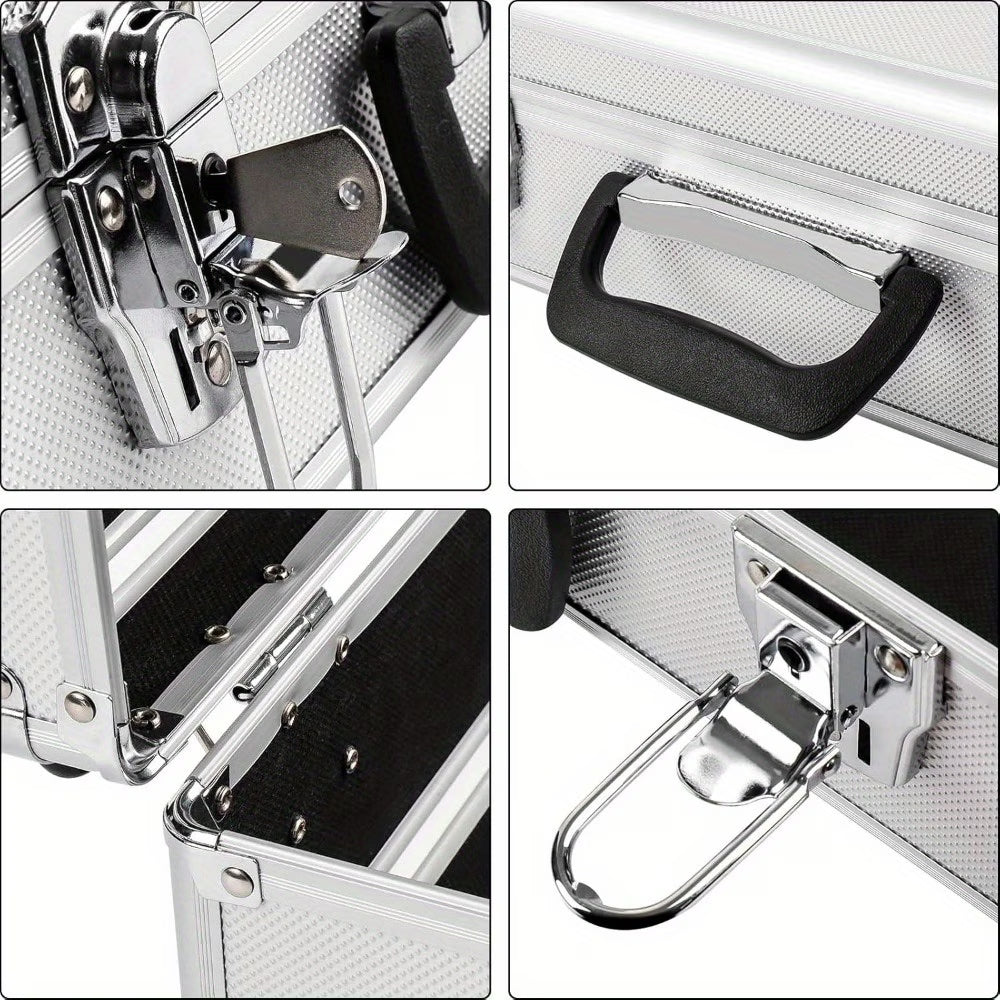 Large Aluminium Flight Case Lockable Tool Storage Box with Foam Insert 40x24x12.5cm Silver-6
