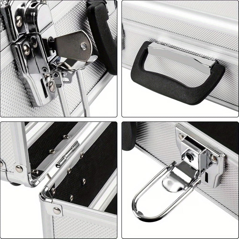 Large Aluminium Flight Case Lockable Tool Storage Box with Foam Insert 40x24x12.5cm Silver-6