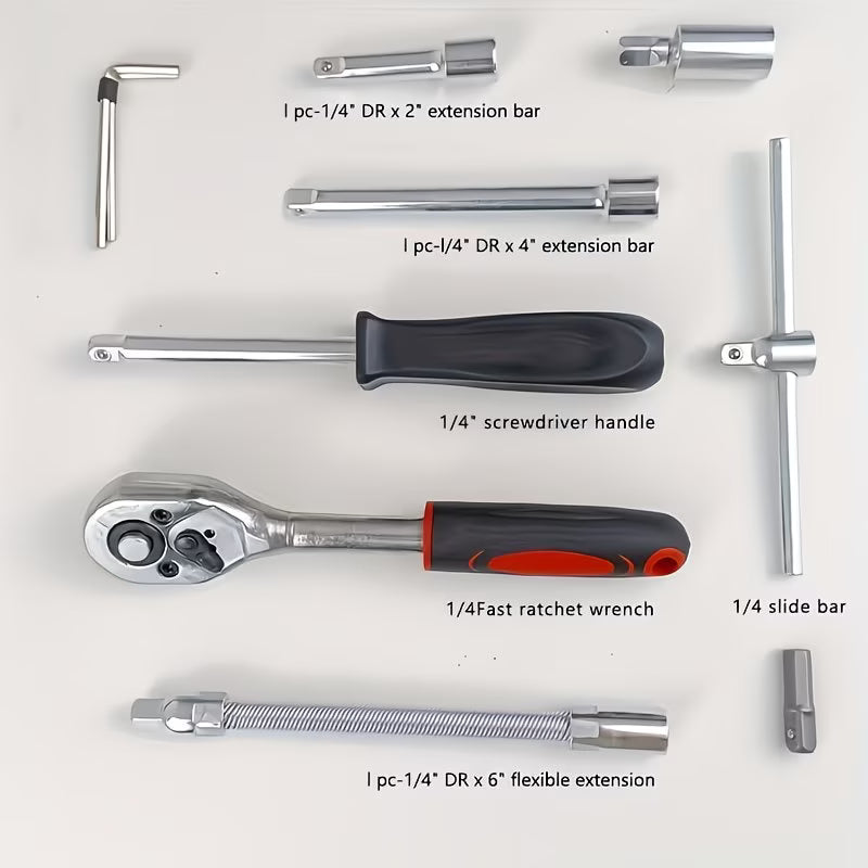 45pcs Socket Wrench Tool Set 1/4 Inch Drive – Stainless Steel Car & Motorcycle Repair Kit with Ratchet & Storage Case-3