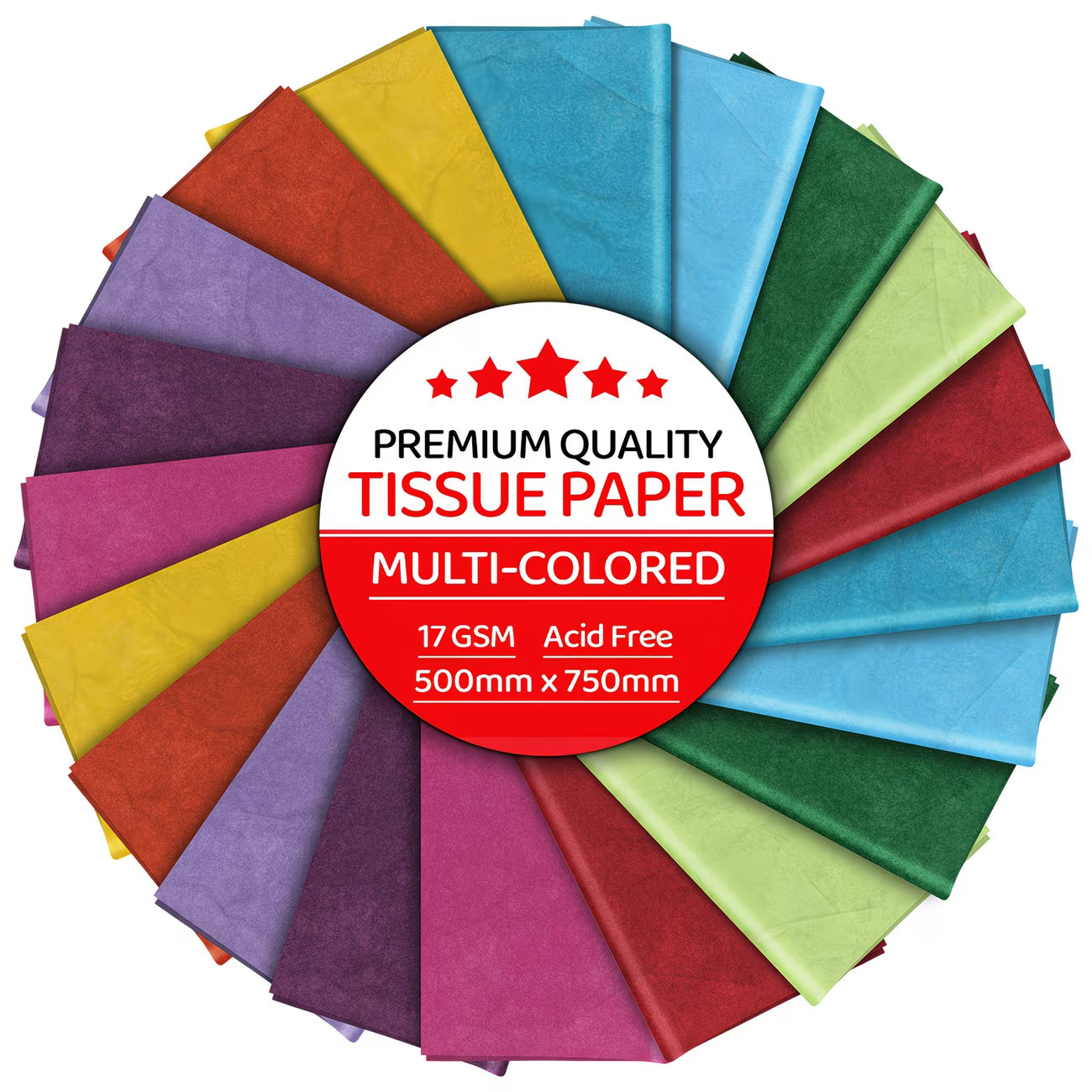 Multi-Coloured Tissue Paper 30 Sheets – 17 GSM Acid-Free Gift Wrap, Large 20×30 Craft, Packing & Decorative Paper-1