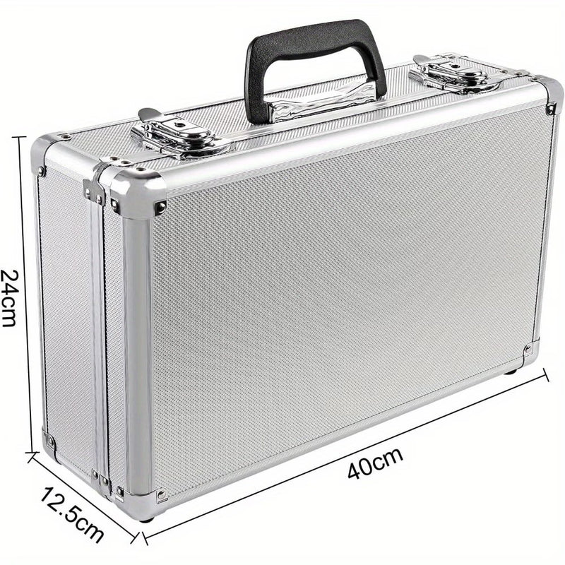 Large Aluminium Flight Case Lockable Tool Storage Box with Foam Insert 40x24x12.5cm Silver-2