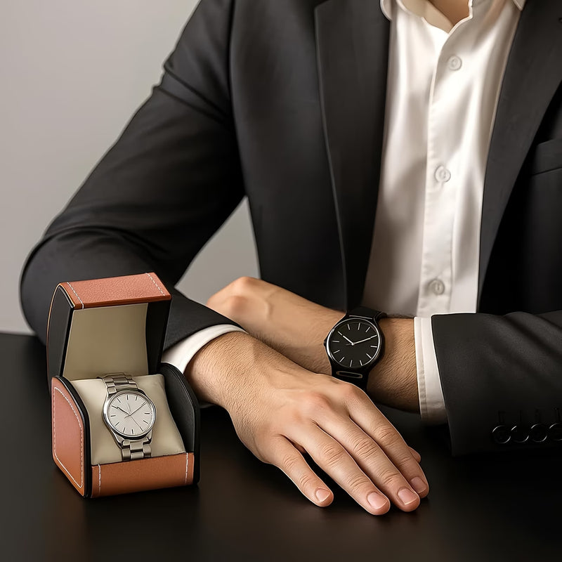 Single Watch Box PU Leather Travel Watch Storage Case with Cushion Organizer Black-3