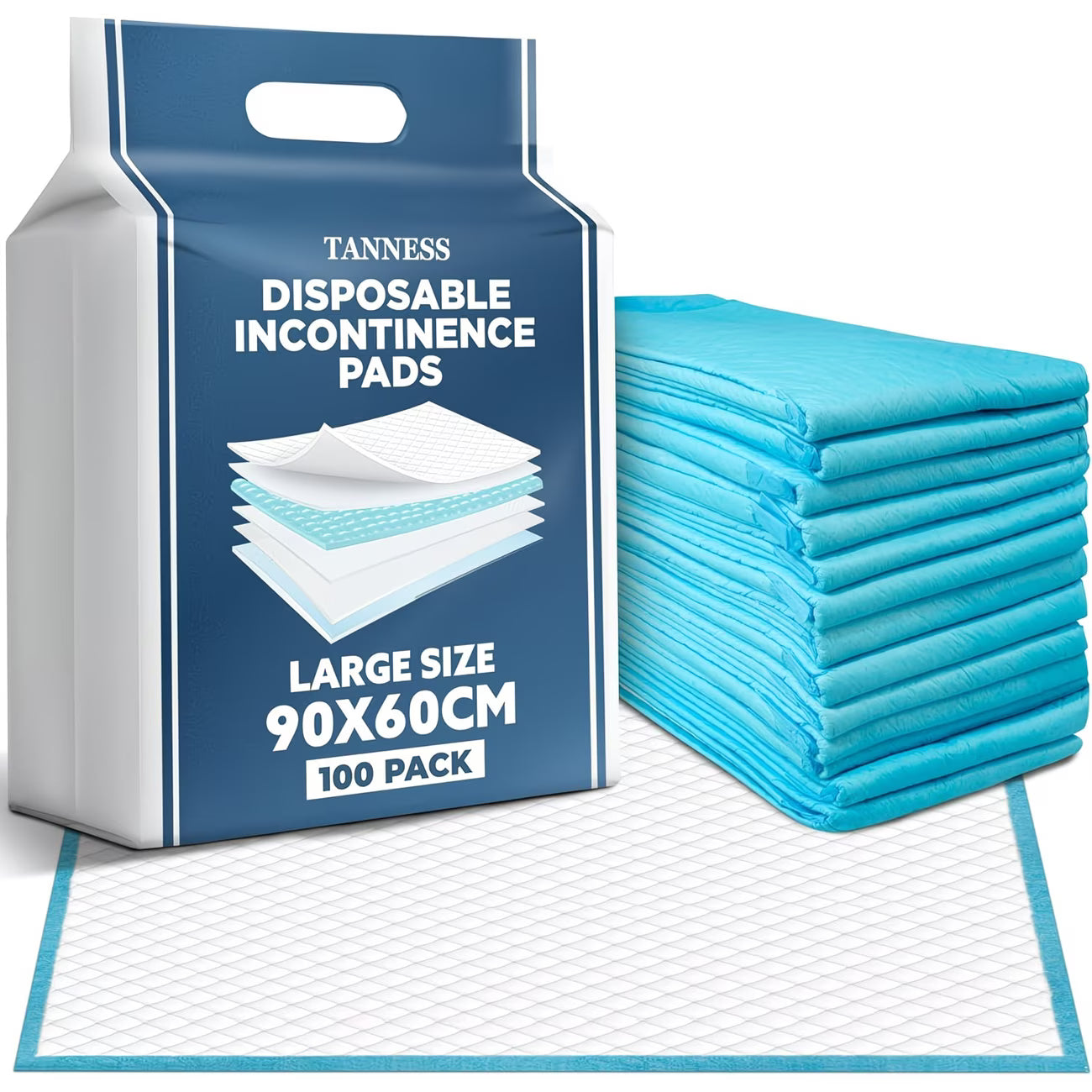 TANNESS Disposable Incontinence Bed Pads 90×60cm – Waterproof Bed Wetting Mats for Adults & Baby Change