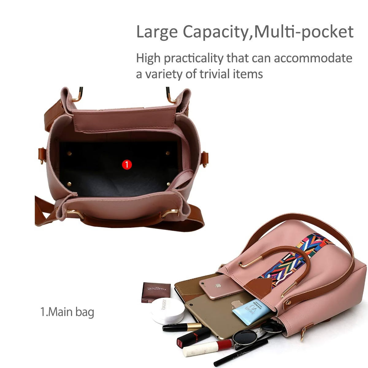 4 Piece Women Handbag Set Faux Leather Tote Shoulder Crossbody Bag Purse Wallet Card Holder-11