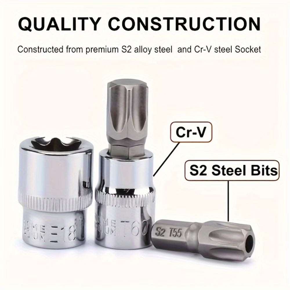 34 Piece E Torx Socket Set Chrome Vanadium Star Bit Tool Kit with Case for Auto Repair-5