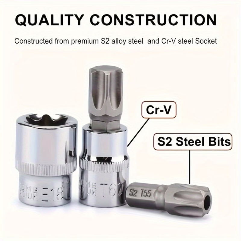34 Piece E Torx Socket Set Chrome Vanadium Star Bit Tool Kit with Case for Auto Repair-5