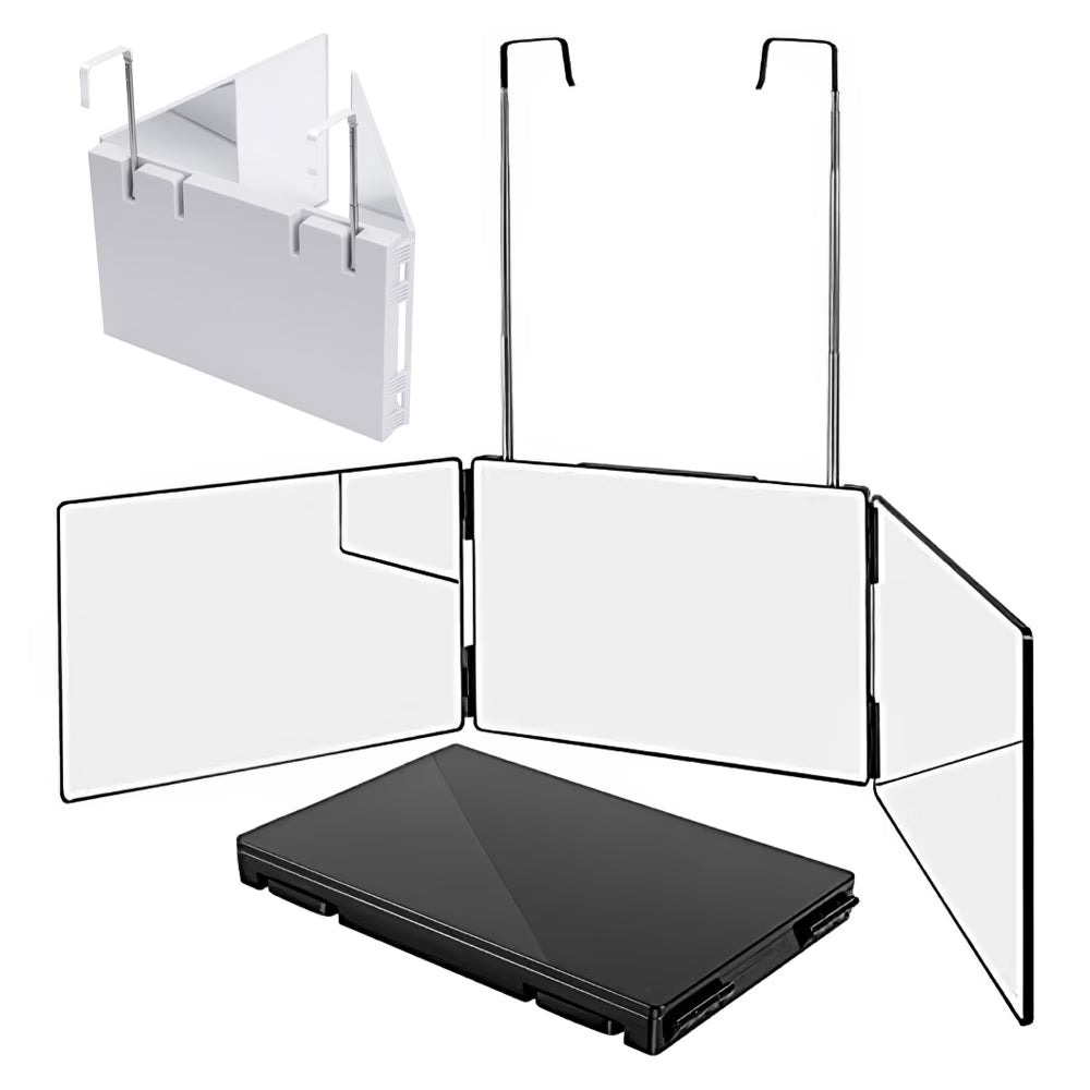 3 Way Rotating Folding Mirror for Self Haircut – Adjustable Trifold Vanity Mirror with Hooks (Black/White)-6