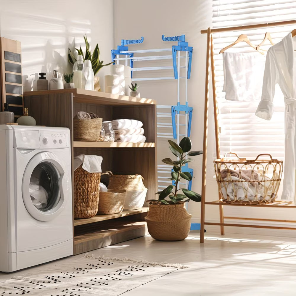 4 Tier Foldable Laundry Airer Rack – Adjustable Stainless Steel Clothes Dryer with Wheels, Heavy Duty Indoor & Outdoor-4