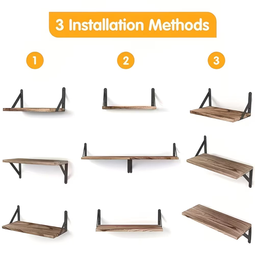 Set of 4 Rustic Floating Wall Shelves 17in – Wooden Storage Shelves with Metal Brackets-4
