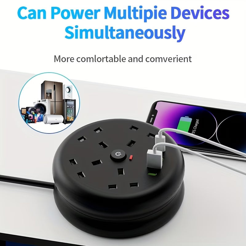 8 in 1 Power Strip Surge Protector 4 Sockets 4 USB Ports 2m Retractable Cord 13A 3250W Extension Lead-8