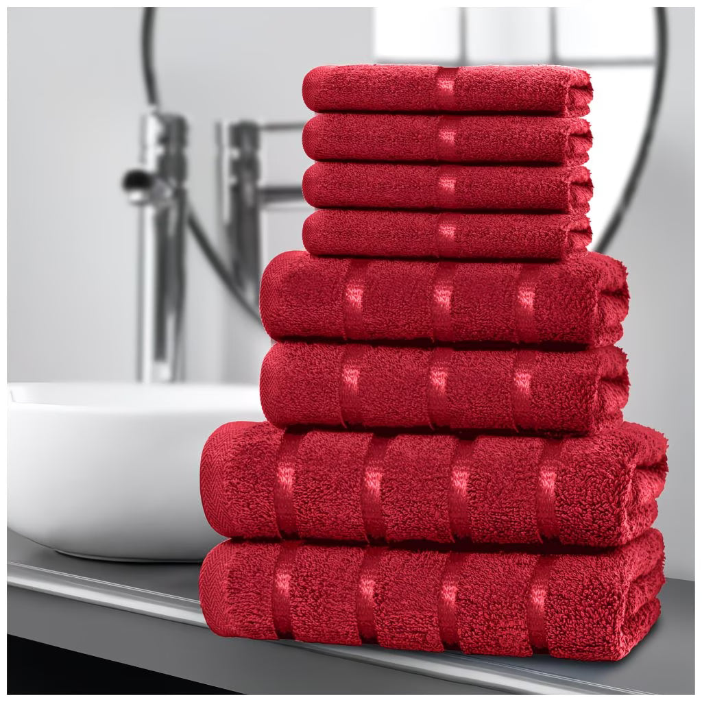 Cotton Towel Set 8-Piece – Quick Drying & Highly Absorbent, Face Hand & Bath Towels, Boston Design, Machine Washable-11