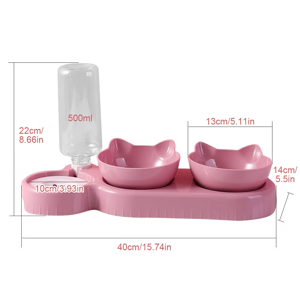 3-in-1 Raised Cat Bowl with Automatic Water Dispenser 500ml – Double Pet Food Bowls for Cats & Small Dogs-8