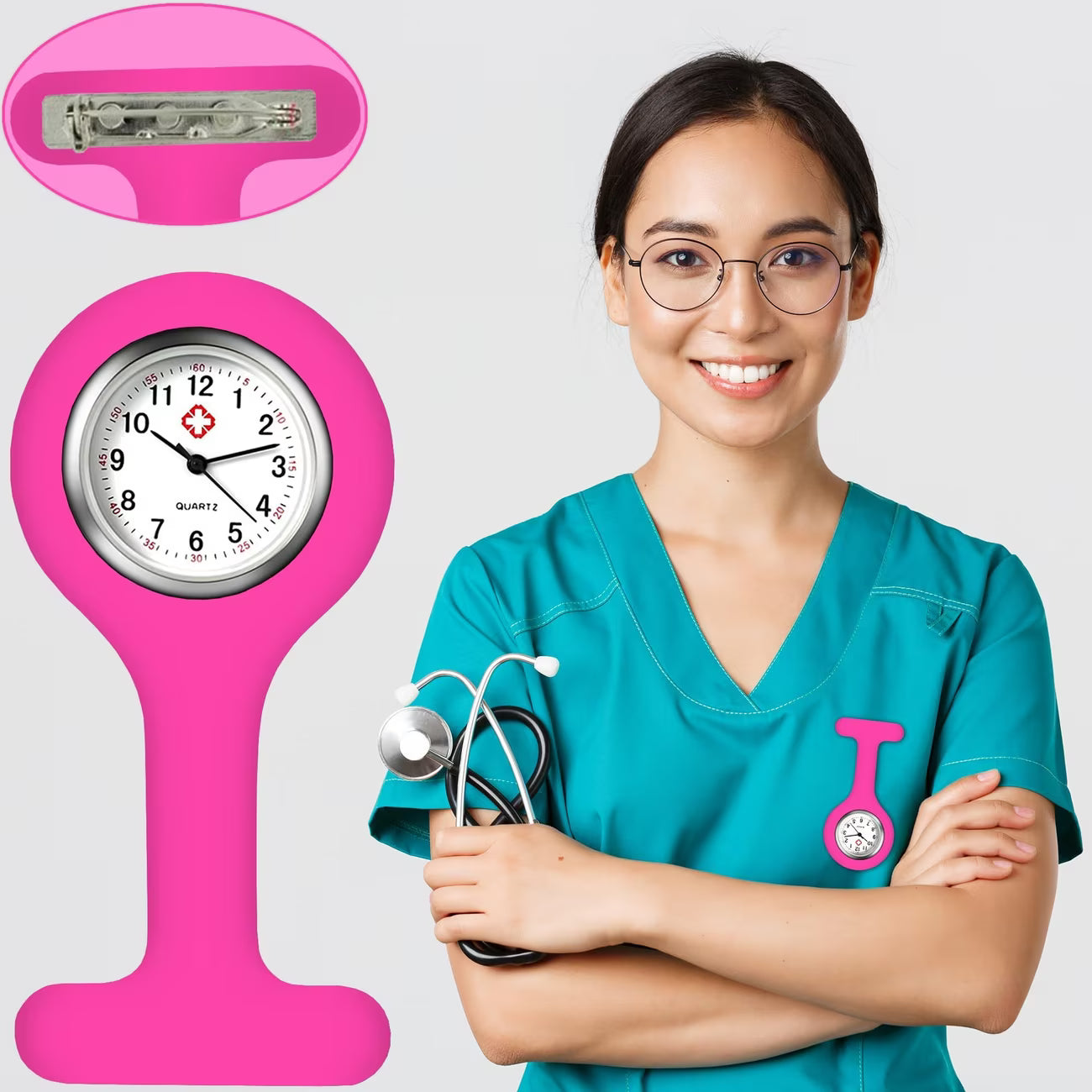 ATEK Silicone Nurse Fob Watch with Brooch Clip Medical Pocket Watch for Nurses-1