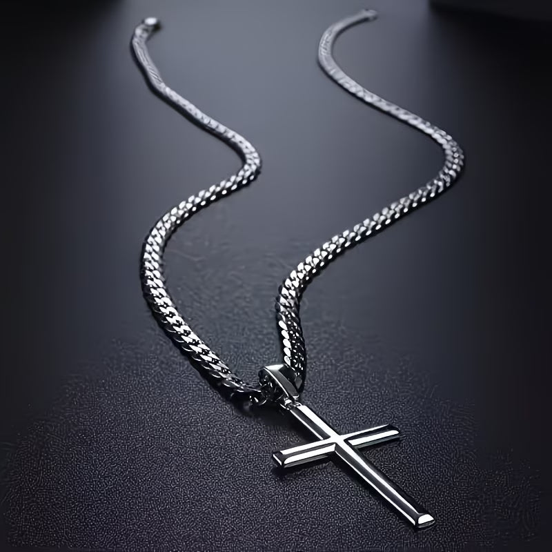 925 Sterling Silver Cuban Chain Cross Necklace – Solid Bevelled Cross Pendant, Unisex Gift with Box for Valentine’s Day & Christmas-4