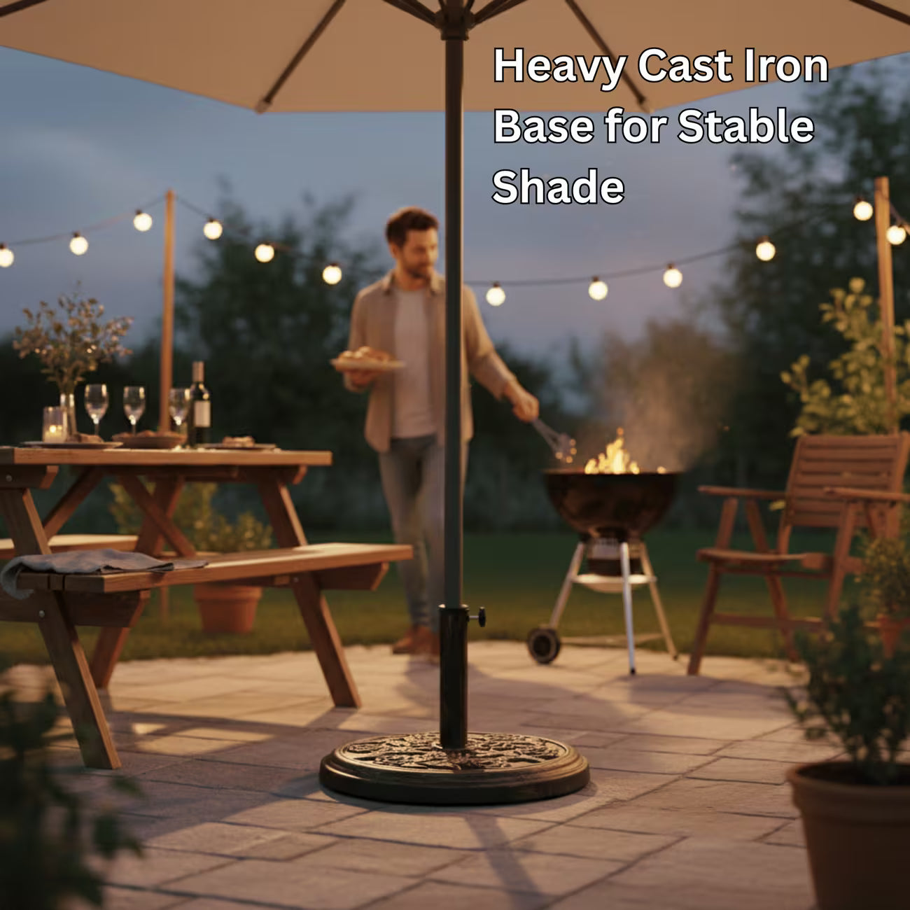 9kg Garden Parasol Base Cast Iron Effect Floral Rose Design Heavy Duty Outdoor Umbrella Stand