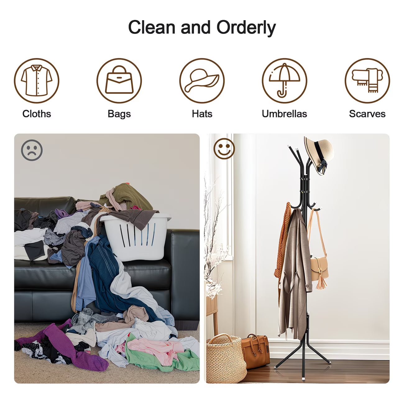 3-Tier Metal Coat Rack Stand 175cm Tall with 12 Hooks – Space-Saving Coat & Hat Tree for Hallway, Bedroom & Living Room-7