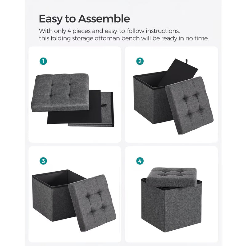 Foldable Storage Stool Bench with Padded Seat & Lid – 40L Heavy-Duty Ottoman Chest for Bedroom, Hallway & Living Room-4