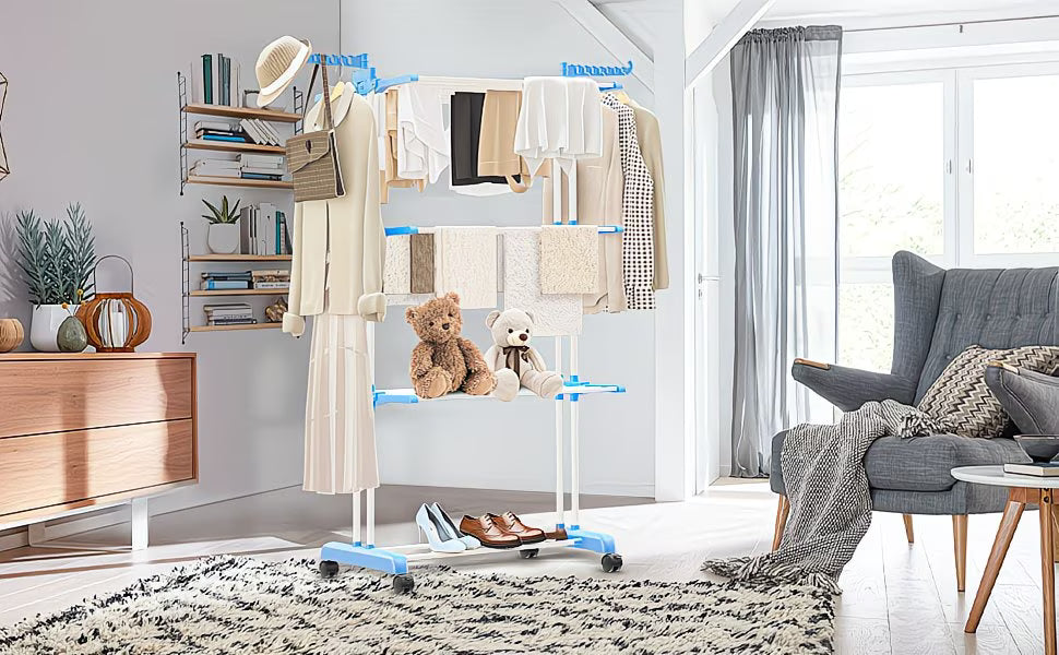 4 Tier Foldable Laundry Airer Rack – Adjustable Stainless Steel Clothes Dryer with Wheels, Heavy Duty Indoor & Outdoor-6