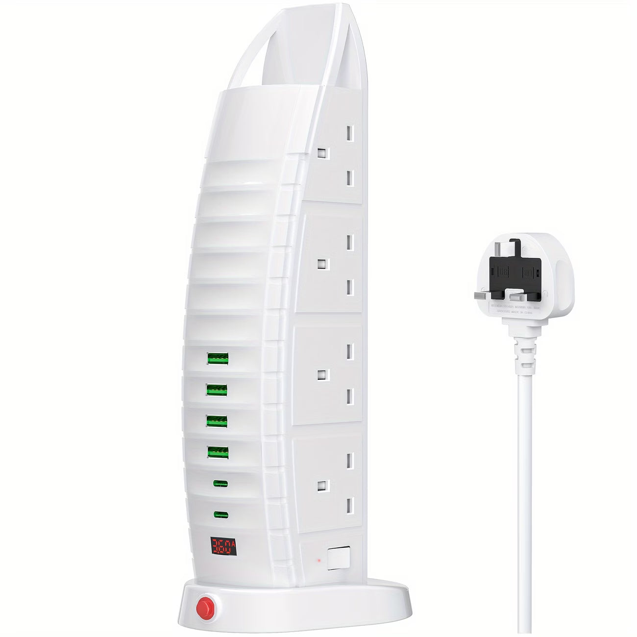 Tower Extension Lead 8 Way Sockets with 6 USB Ports 3.6A Vertical Power Strip 5m 3m 2m Cable TB01-1