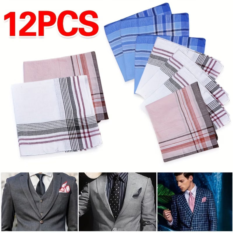 12Pcs Mens Handkerchiefs Gents Hankies Cotton Hankerchiefs Hanky Gift Random UK-7