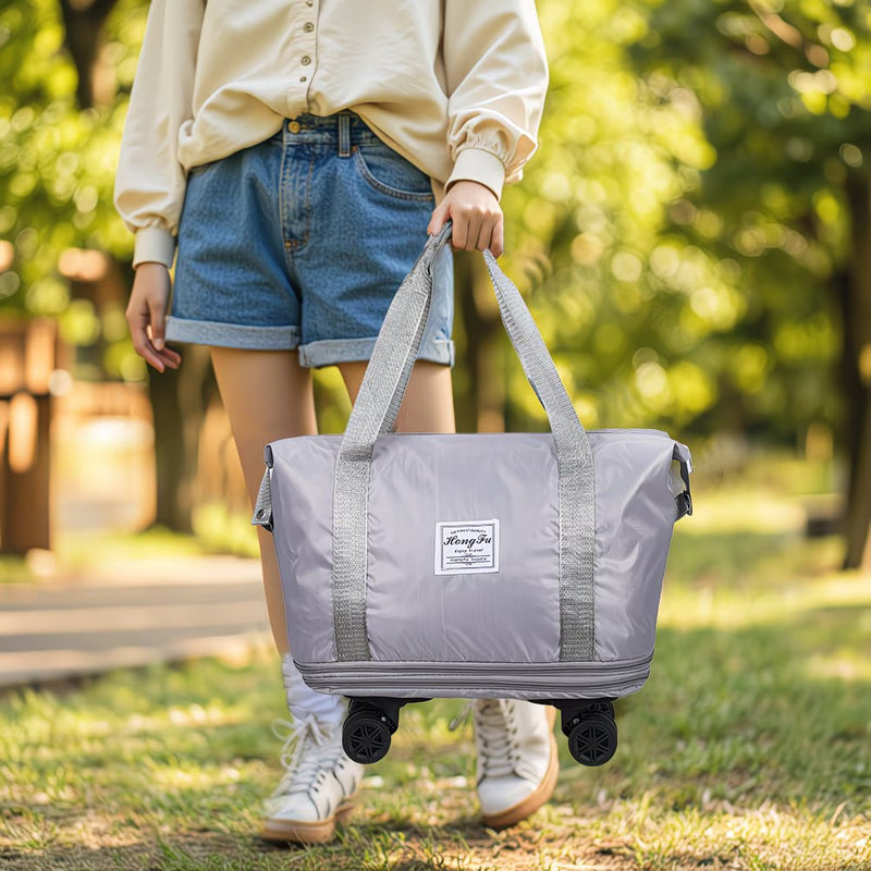 Expandable Rolling Duffel Bag with Detachable Wheels – Foldable Travel Bag with 360° Spinner Wheels, Wet & Dry Compartment, Carry-On Luggage for Men & Women-23