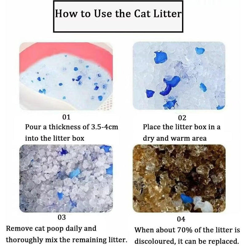 Natural Silica Cat Litter Crystals 3.8L Ultra Absorbent Dust Free Cat Litter with Strong Odour Control-6