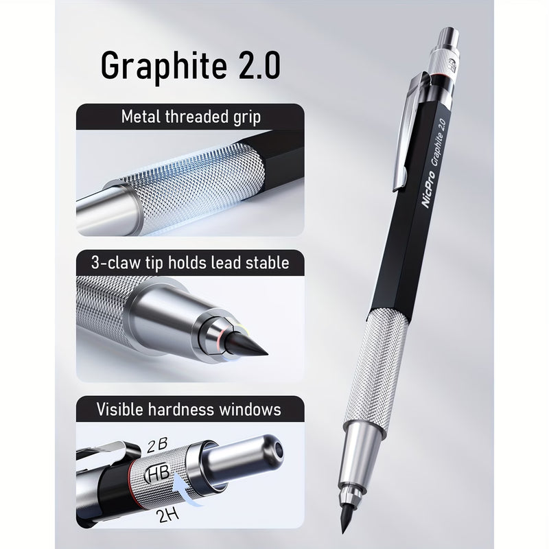 Professional Mechanical Pencil Set – 6pcs Drafting & Sketching Kit (0.5, 0.7, 0.9mm + 2mm Lead Holders) with 20 Tube Lead Refills for Art, Drawing & School-3