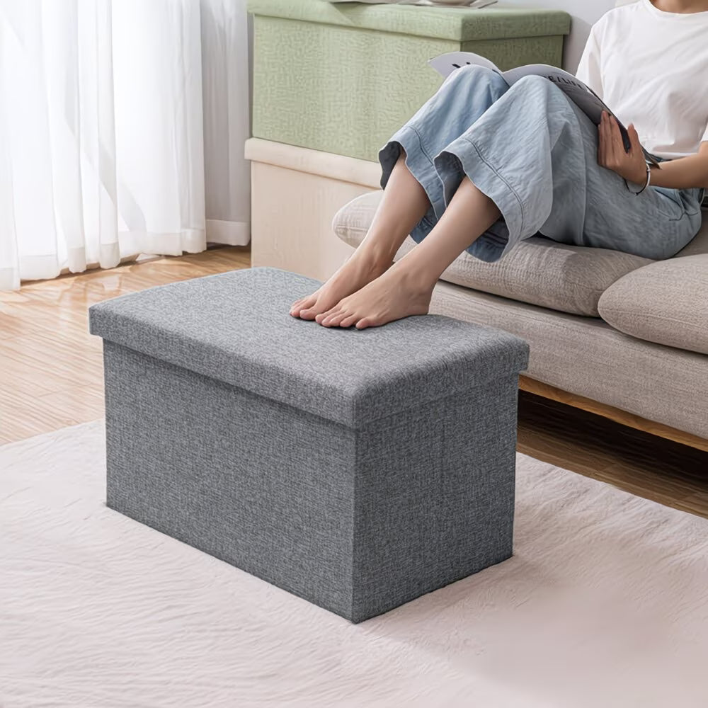 Folding Storage Footstool Ottoman with Lid – Multifunctional Seat & Shoe Bench Storage Box for Bedroom, Hallway & Living Room-2
