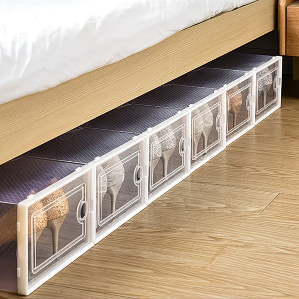 Pack of 12 Stackable Shoe Storage Boxes with Clear Front Door – Space Saving Organisers UK 9.5-10