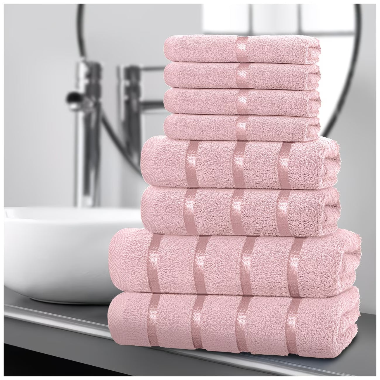 Cotton Towel Set 8-Piece – Quick Drying & Highly Absorbent, Face Hand & Bath Towels, Boston Design, Machine Washable-3