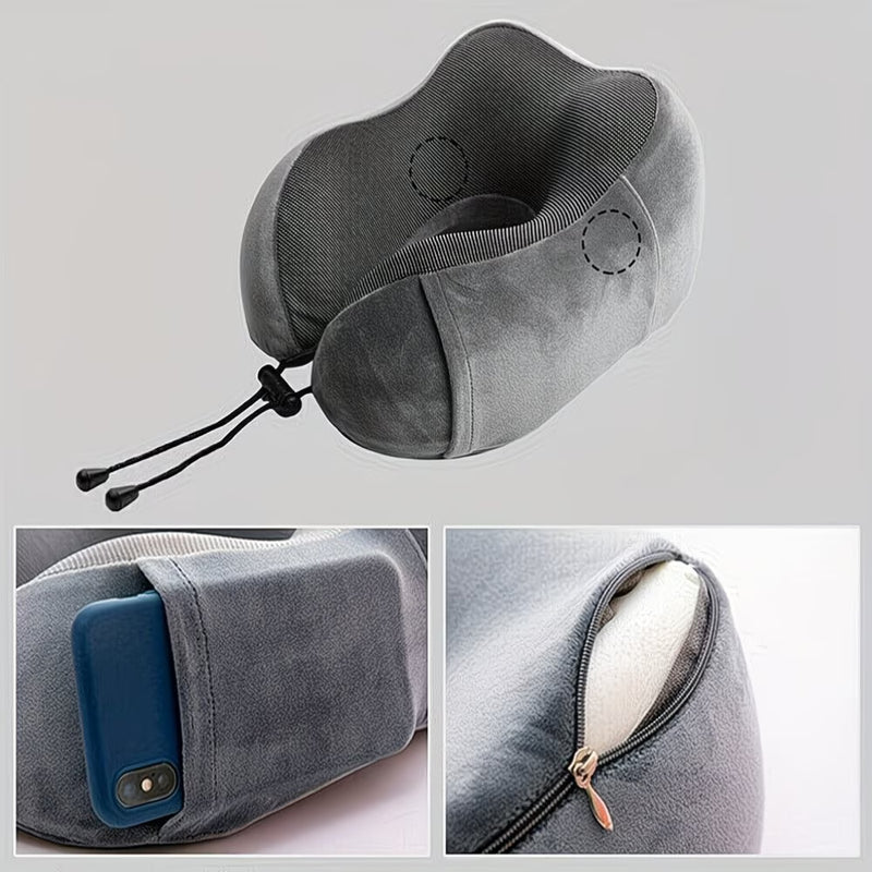 U-Shaped Memory Foam Travel Neck Pillow with Adjustable Drawstring – Breathable Soft Support for Plane, Car & Train-4