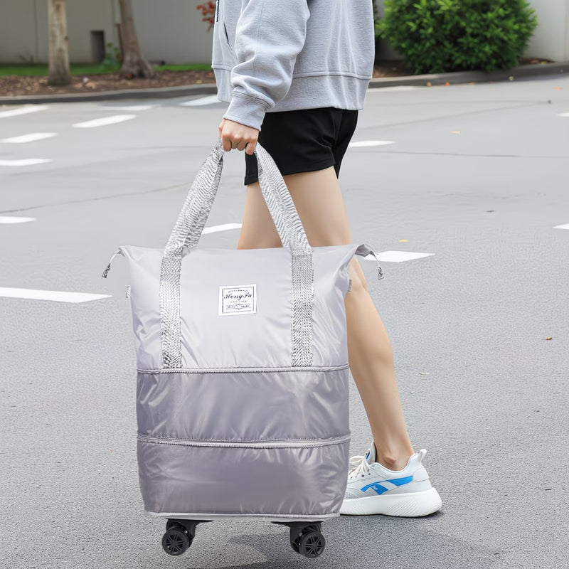 Expandable Rolling Duffel Bag with Detachable Wheels – Foldable Travel Bag with 360° Spinner Wheels, Wet & Dry Compartment, Carry-On Luggage for Men & Women-22