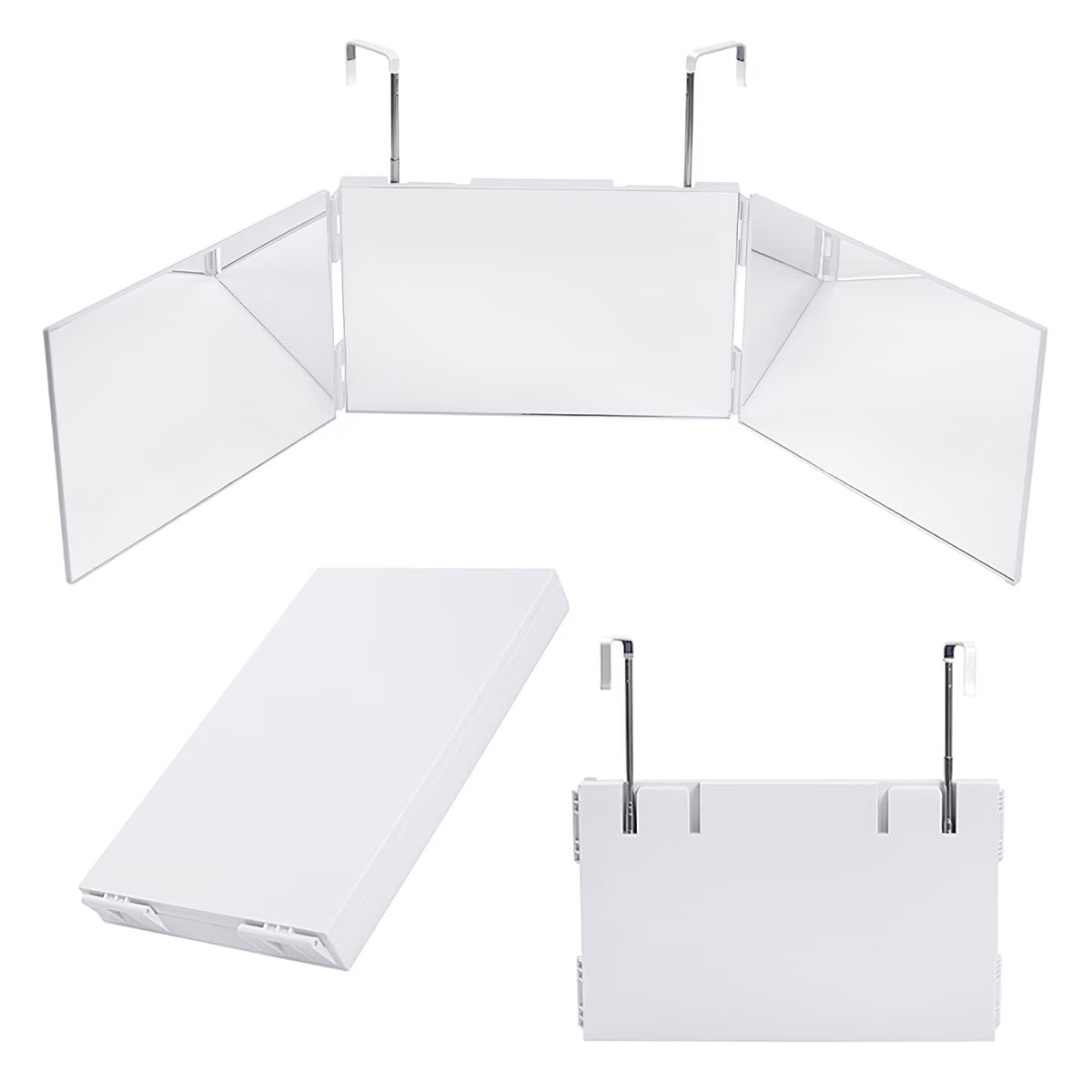 3 Way Rotating Folding Mirror for Self Haircut – Adjustable Trifold Vanity Mirror with Hooks (Black/White)-7