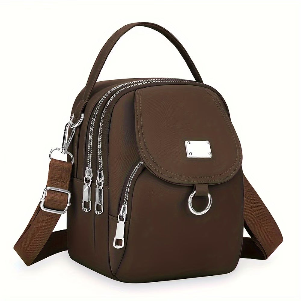 Women Oxford Crossbody Bag Solid Color Shoulder Messenger Phone Purse with Zipper - coffee