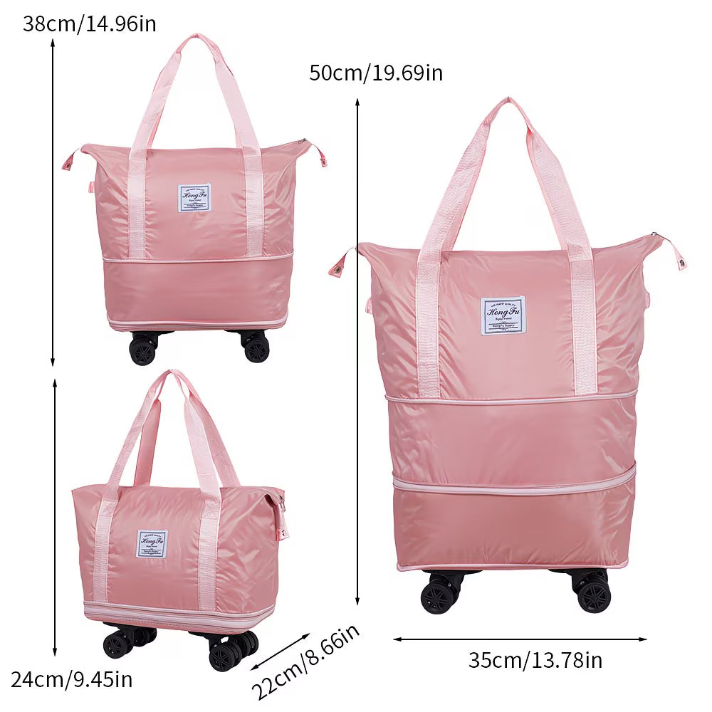 Expandable Rolling Duffel Bag with Detachable Wheels – Foldable Travel Bag with 360° Spinner Wheels, Wet & Dry Compartment, Carry-On Luggage for Men & Women