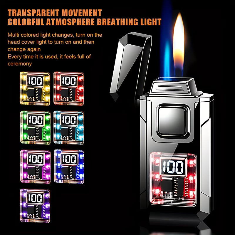 Smart Dual Flame Butane Lighter – Voice & Gravity Ignition, Windproof Torch Lighter with Battery Indicator & LED Lights (No Gas Included)-5