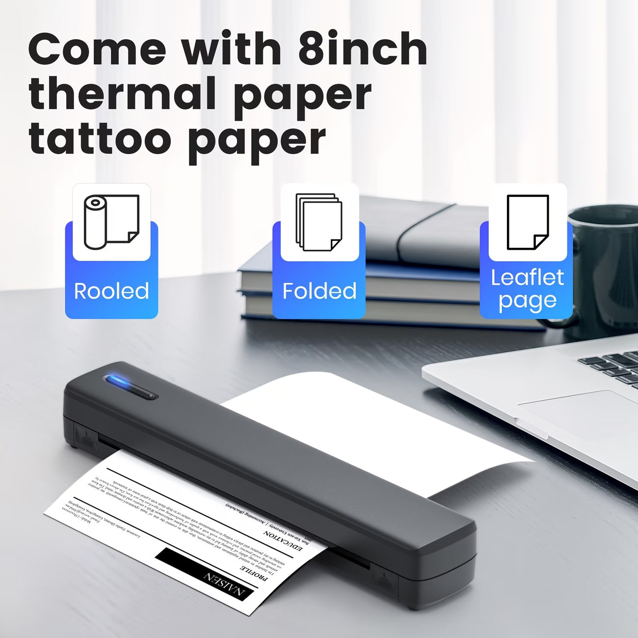 D810B Portable Inkless Wireless Printer – A4 Thermal Tattoo Printer for Mobile, iPad & PC | Travel Compact Printer for Home & Office-3