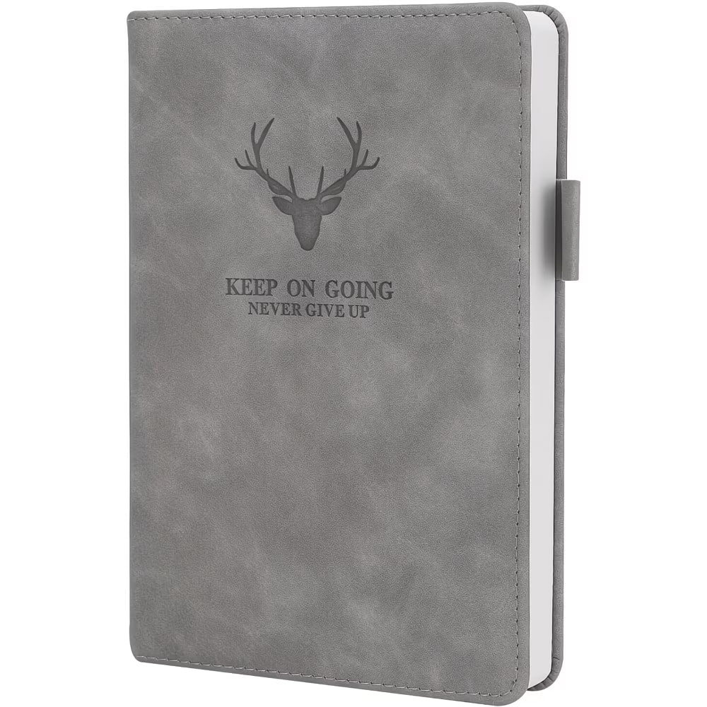360-Page A5 Ruled Notebook Journal – PU Leather Cover with Ribbon Bookmark for Office & School, Grey