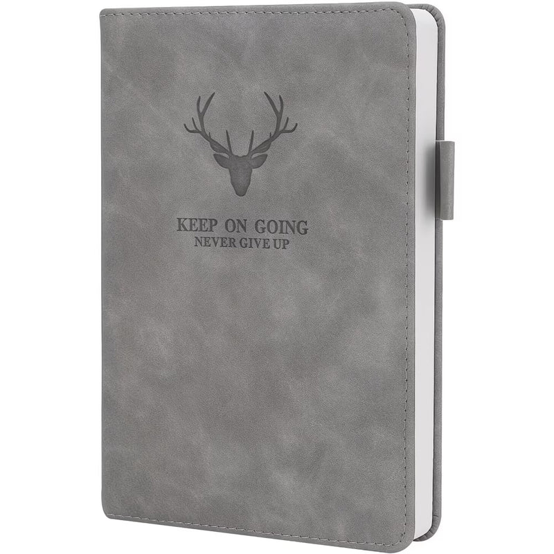 360-Page A5 Ruled Notebook Journal – PU Leather Cover with Ribbon Bookmark for Office & School, Grey-1