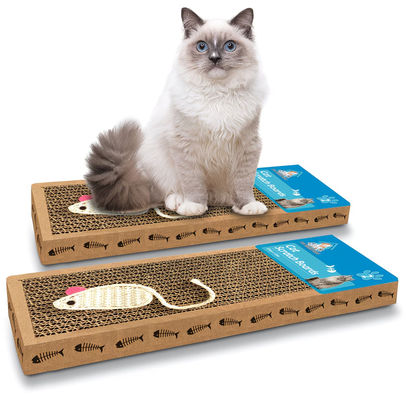 2 Pack Cat Scratcher Pads – Cardboard Cat Scratch Boards with Mouse Design for Indoor Cats & Furniture Protection