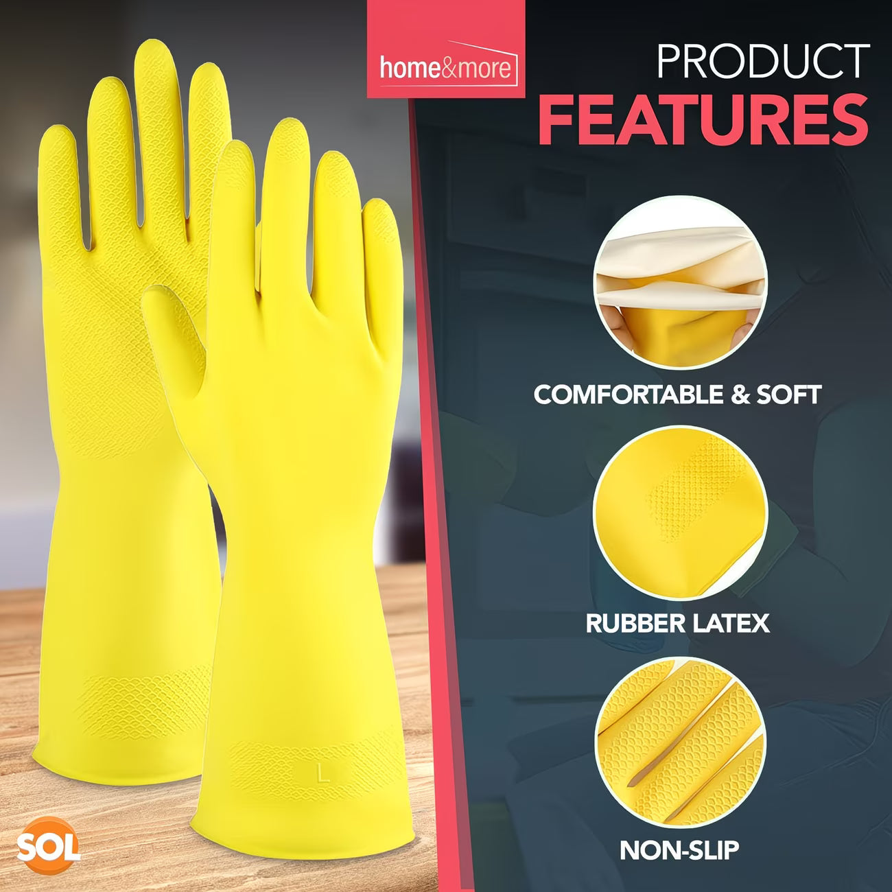 4 Pairs Large Rubber Cleaning Gloves – Long Sleeve Waterproof Household Dishwashing Gloves with Non-Slip Grip & Flock Lining-3