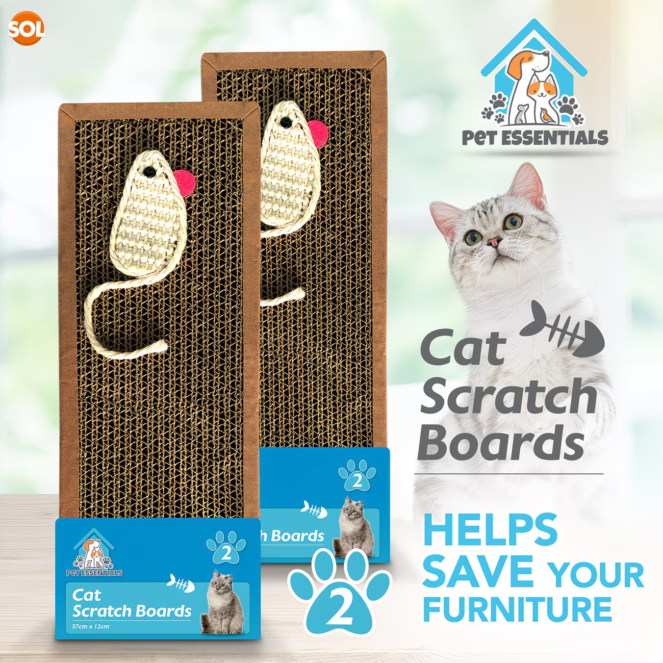 2 Pack Cat Scratcher Pads – Cardboard Cat Scratch Boards with Mouse Design for Indoor Cats & Furniture Protection-4