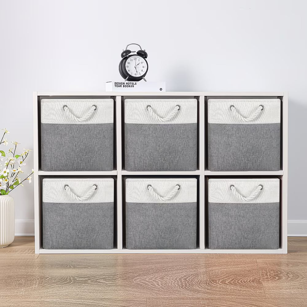 4x Collapsible Fabric Storage Baskets 33x33x38cm – Shelf & Wardrobe Organiser with Handles-16