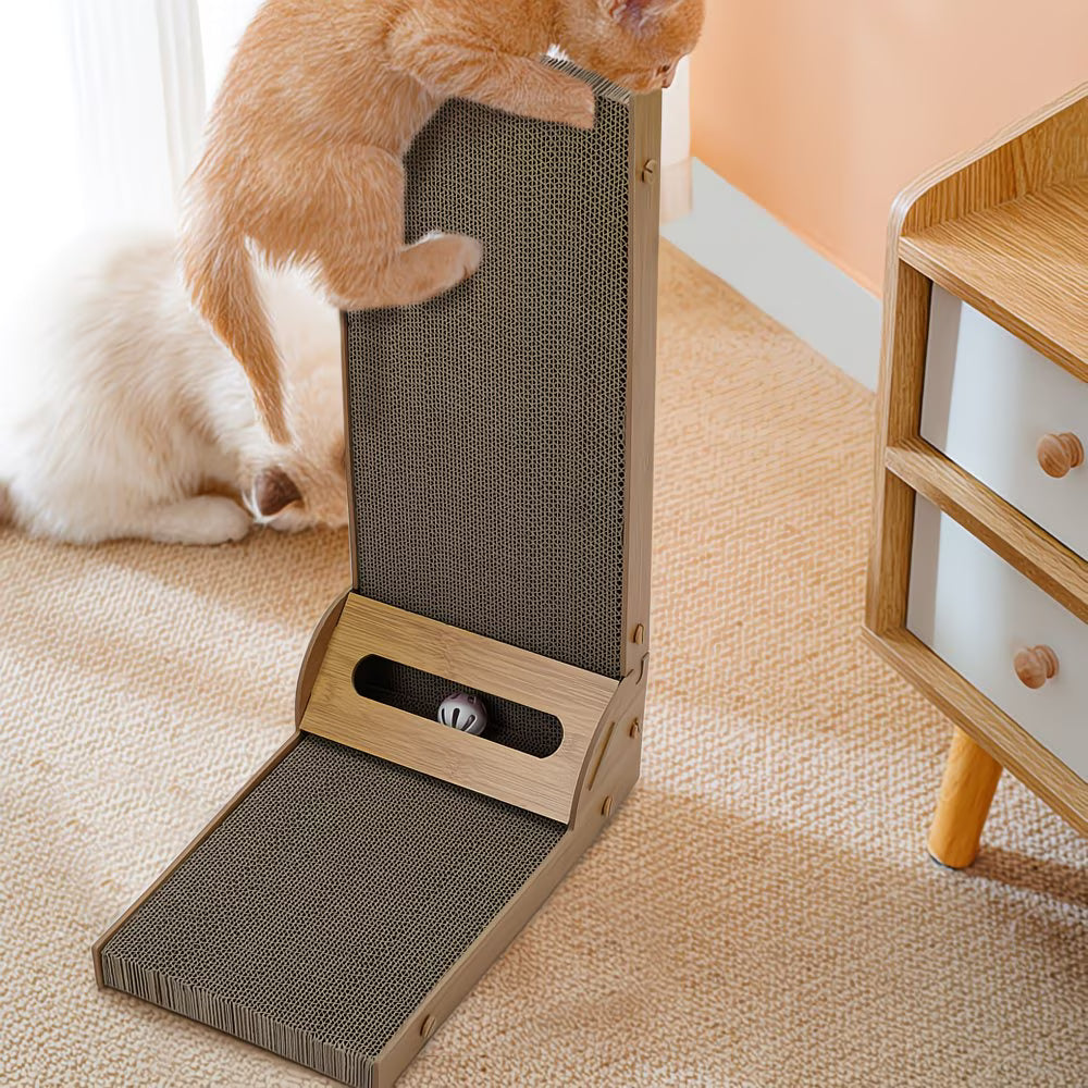 L-Shaped Cat Scratching Tower 60cm – Multi-Angle Vertical & Horizontal Scratch Post with Lounge Platform for Adult Cats-5