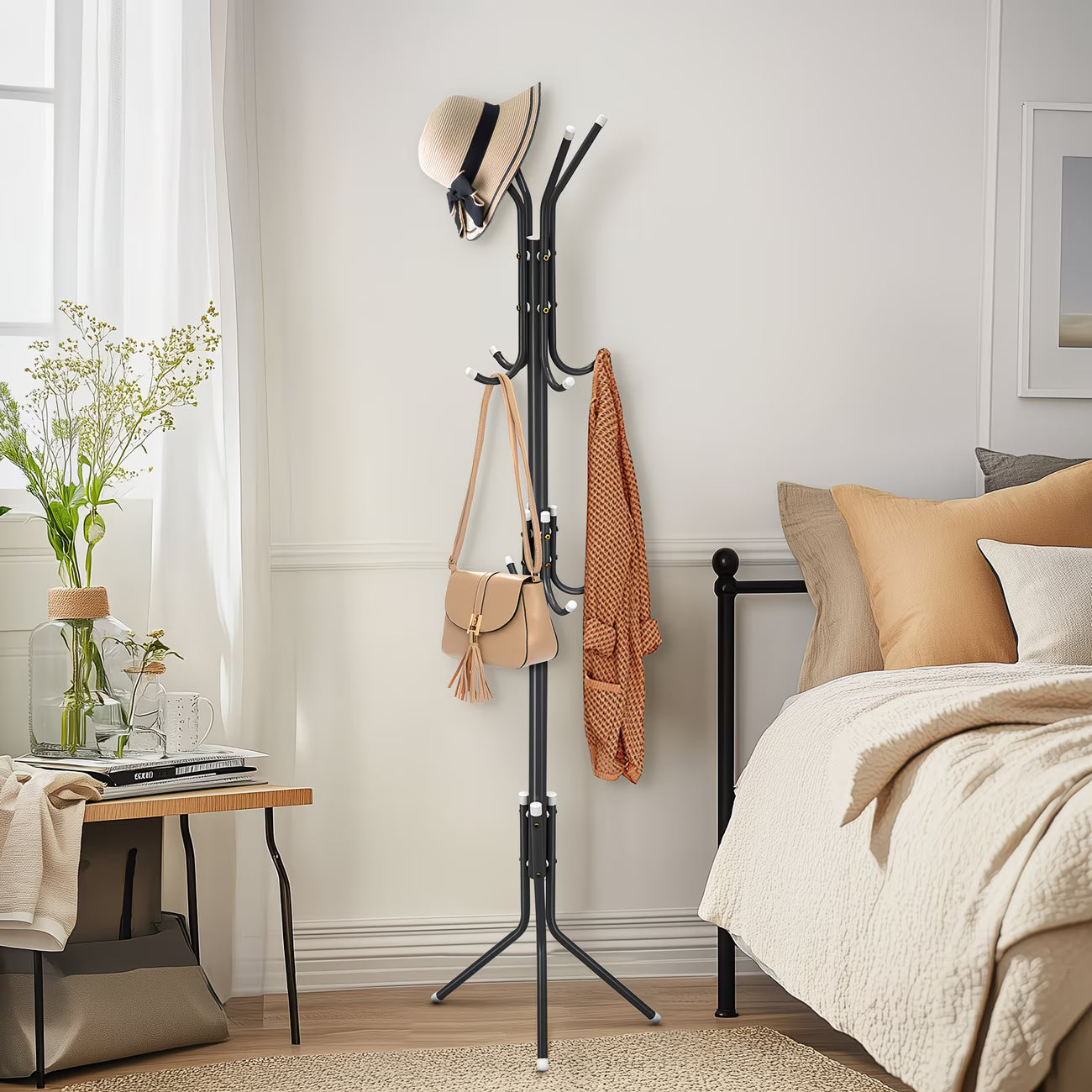 3-Tier Metal Coat Rack Stand 175cm Tall with 12 Hooks – Space-Saving Coat & Hat Tree for Hallway, Bedroom & Living Room