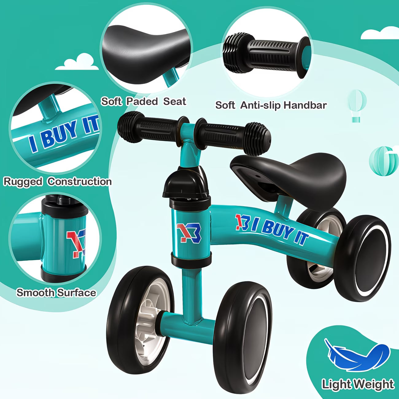 Toddler Balance Bike No Pedals – First Training Bike Age 1–2 Indoor Outdoor-5