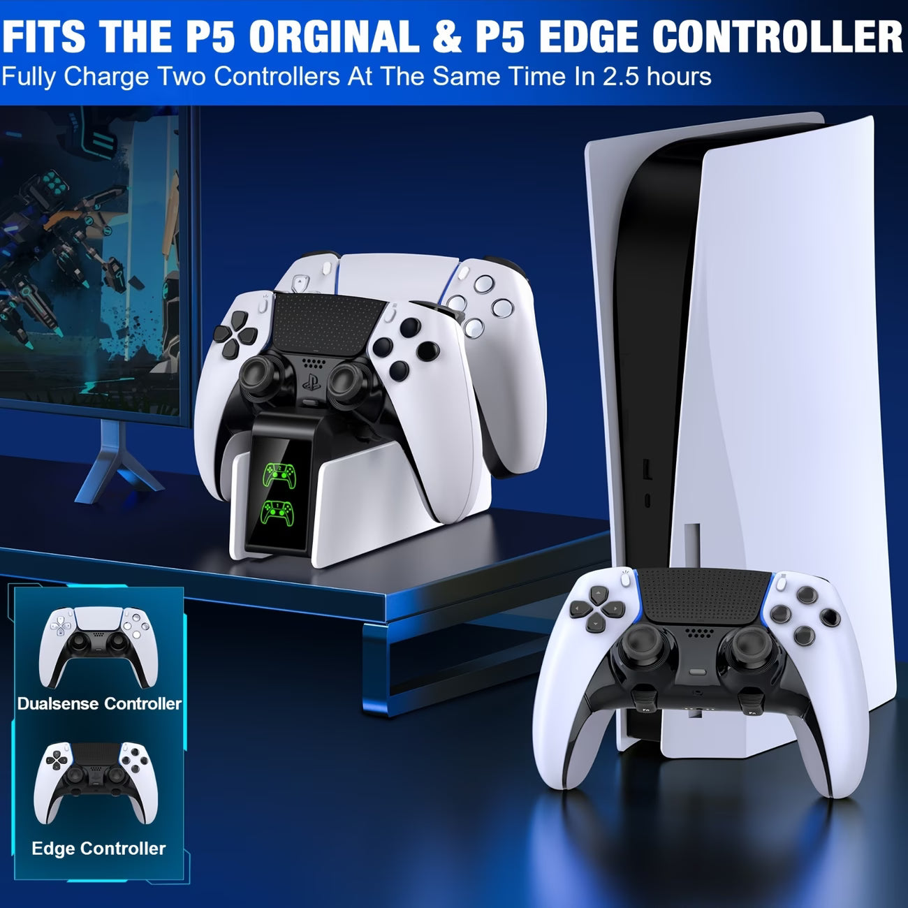 PS5 Dual Controller Charging Dock for DualSense & Edge LED Indicator Dual Stand Charger Station-6