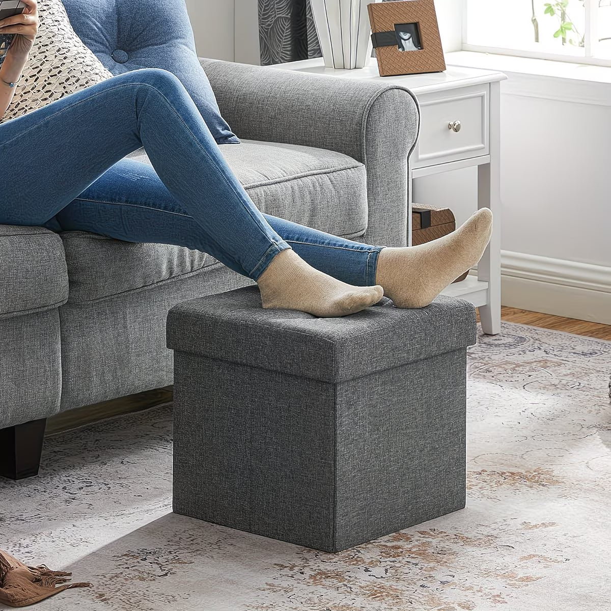 Foldable Storage Stool Bench with Padded Seat & Lid – 40L Heavy-Duty Ottoman Chest for Bedroom, Hallway & Living Room-7